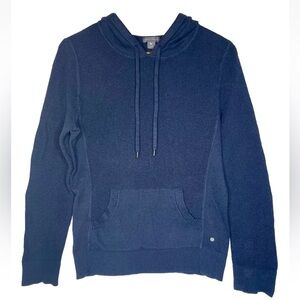 Eddie Bauer Knit Hoodie Pullover Thermal Sweater Navy Blue With Pocket Women Med